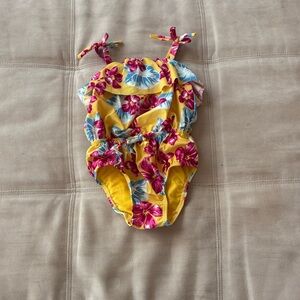 Yellow Floral Kids One-Piece Swimsuit